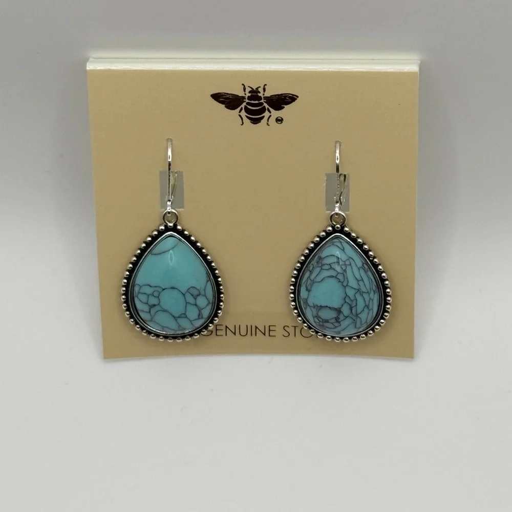 Blue and Silver Teardrop Earrings with Vintage Design - Picture 1 of 3